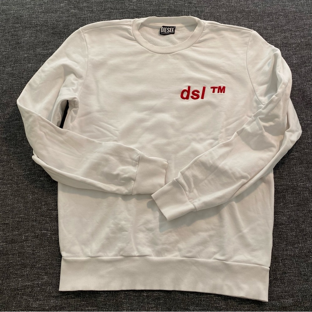 Diesel White Crewneck Sweatshirt with Red Logo US L